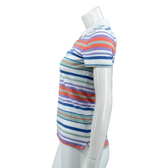 Tommy Hilfiger Top Womens XS White Stripe Polo 1/4 Zip Cotton Crest Logo Preppy - Picture 5 of 9